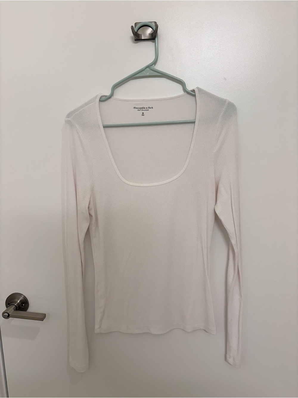 Abercrombie & Fitch Cream Scoop Neck Long Sleeve Top